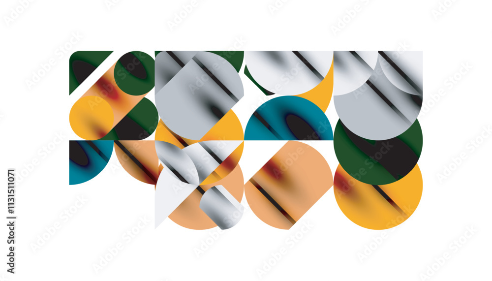Poster color beautiful circles, semi circles, squares and round triangles. geometric mosaic style pattern a