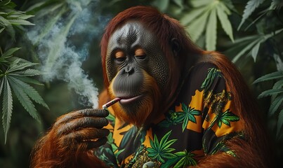 Orangutan Smoking a Cigarette in a Marijuana Field