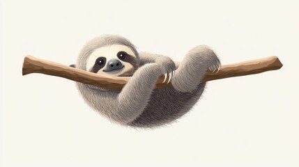 Obraz premium A minimalistic illustration of a sloth hanging upside down from a branch with a neutral background