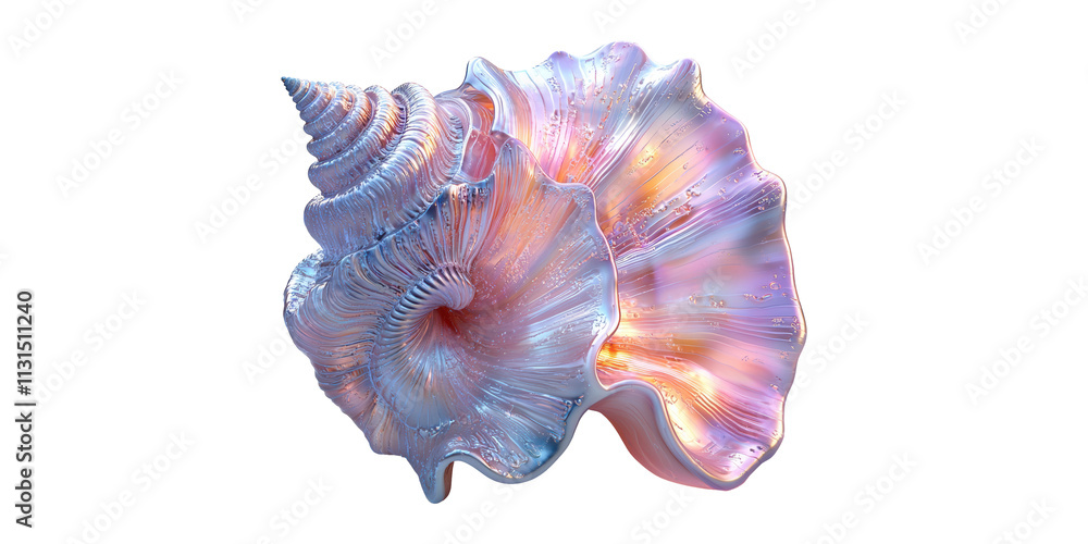 Poster iridescent sea shell spiral isolated on transparent background