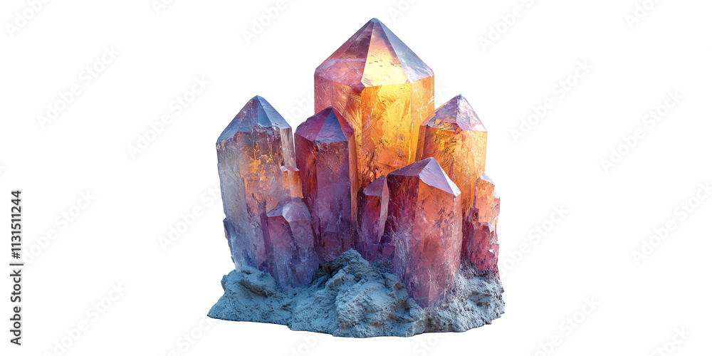Poster multicolored crystal cluster isolated on transparent background