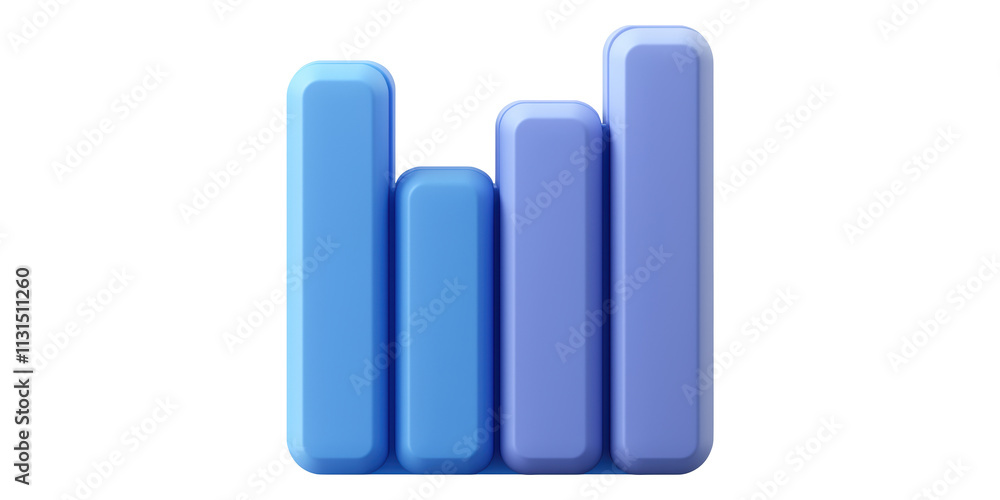 Poster blue and purple bar graph chart isolated on transparent background