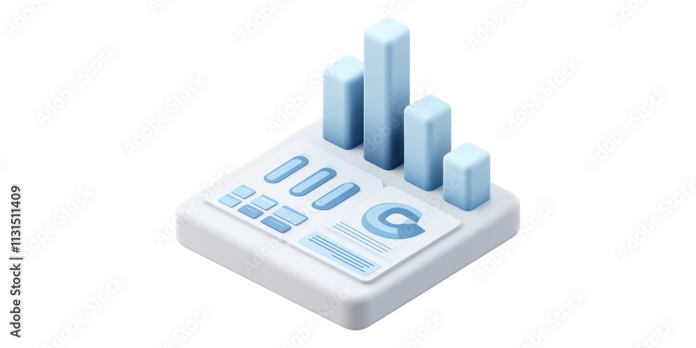 Poster 3d bar graph with interface elements isolated on transparent background