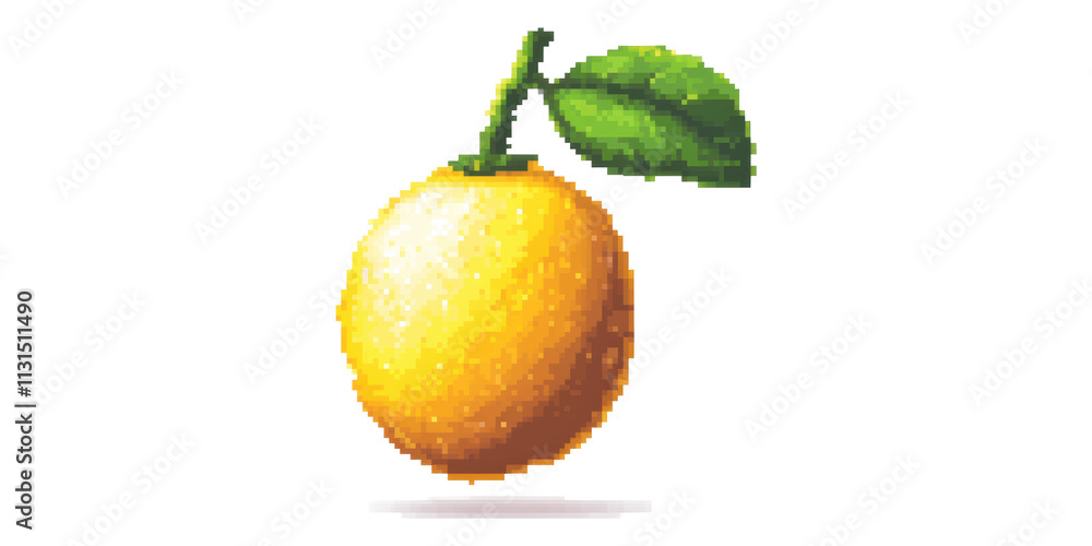 Poster pixelated lemon with leaf isolated on transparent background