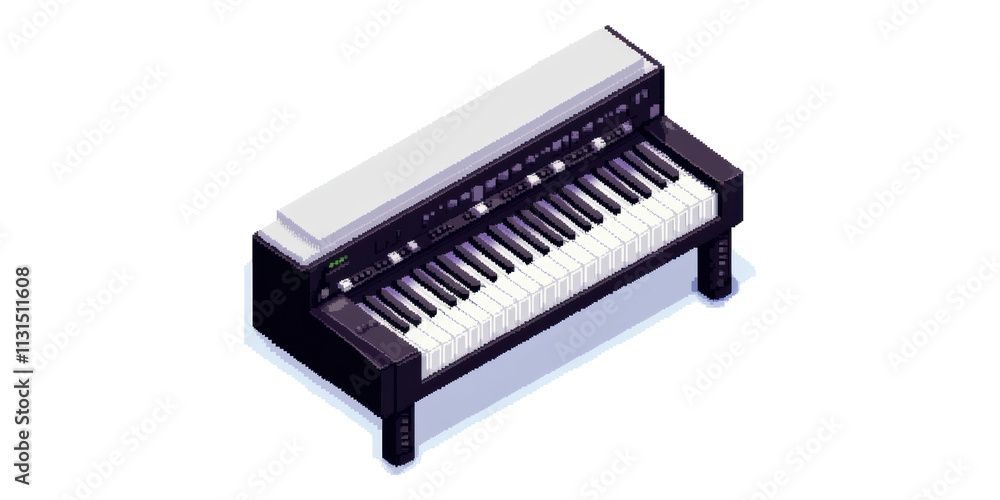 Poster retro electronic keyboard isolated on transparent background