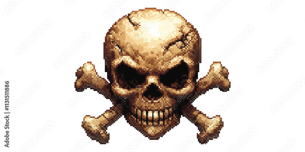 Poster pixelated skull and crossbones design isolated on transparent background