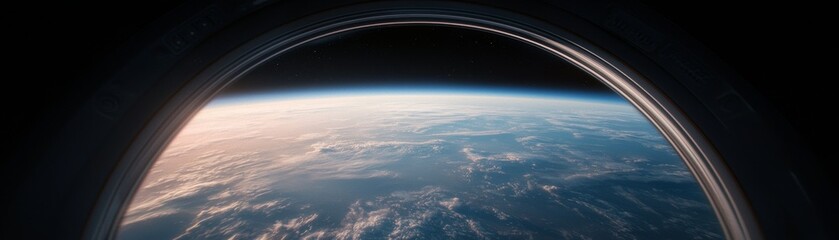 Orbital View Earth's Curve and Cloudscape from Spacecraft Window