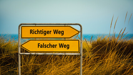 Signposts the direct way to right way versus wrong way