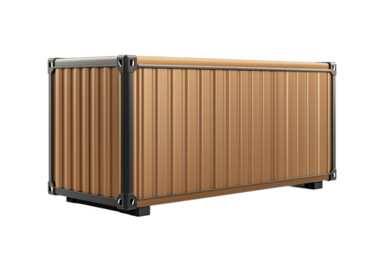 A brown container with black metal bars