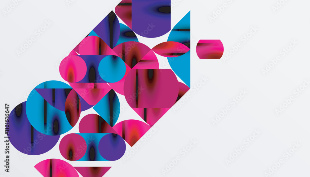 Poster color beautiful circles, semi circles, squares and round triangles. geometric mosaic style pattern a