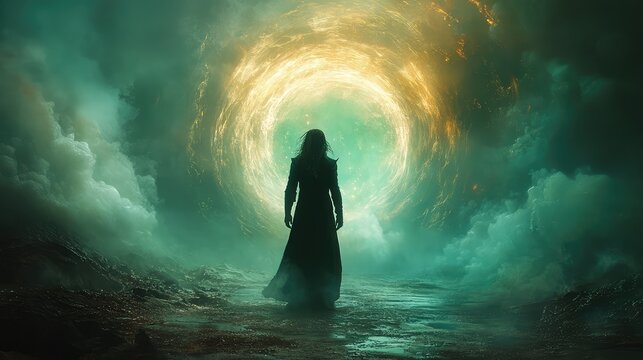 A sly Loki standing in front of a magical portal, his eyes glowing with power, as reality warps around him