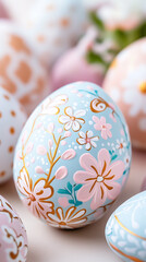 Fototapeta premium Colorful eggs with floral patterns add cheer to spring celebrations and festivities