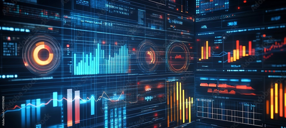 Poster an abstract digital interface with data charts and graphs