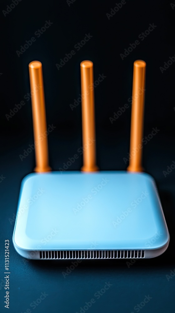 Poster exploring connectivity through vibrant orange cables linked to a sleek internet router on a contrast