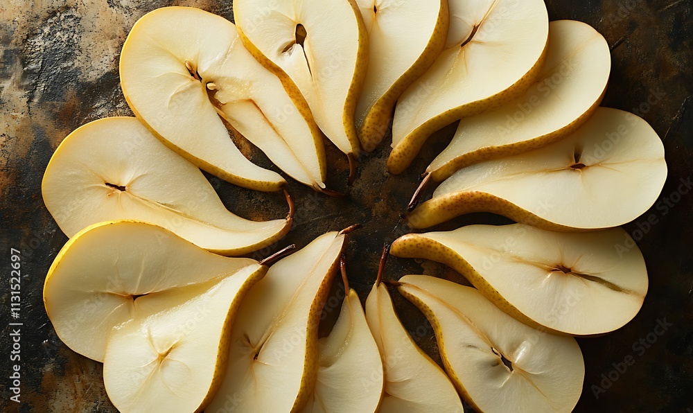 Poster sliced pears arranged in a circular pattern