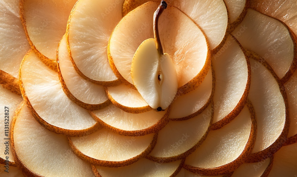 Poster thinly sliced pears arranged in a circular pattern