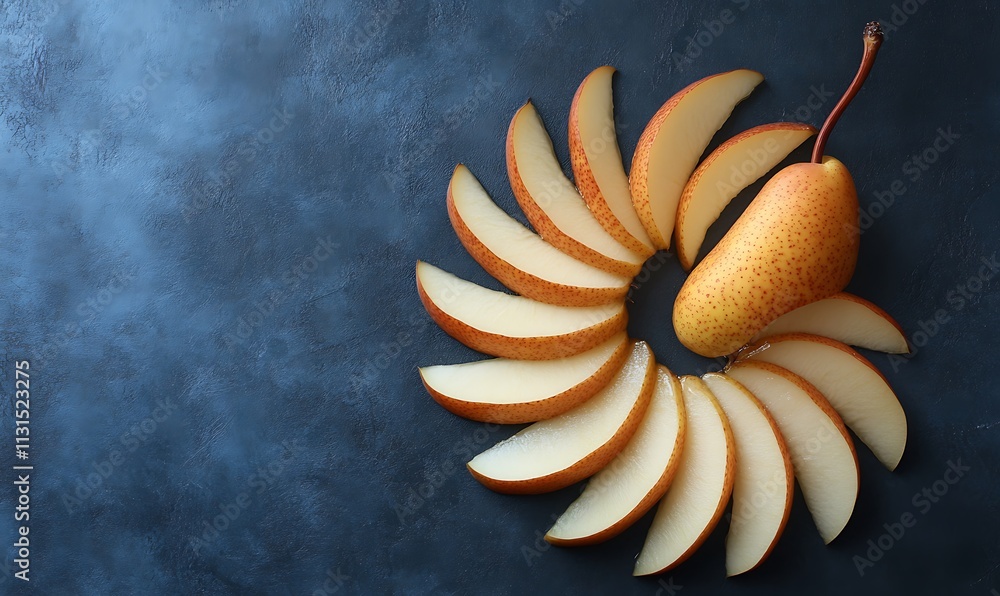 Aufkleber sliced pear arranged in a circular pattern on a dark background