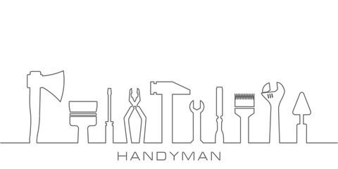 Professional handyman services concept. Vector banner template with tools collection and text space.  Set of repair tools on white  background for your design. EPS10.