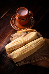 Tamales. Traditional dish typical of Mexico and some Latin American countries. Corn dough wrapped...