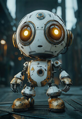 Fototapeta premium cute robot with big eyes and small feet 