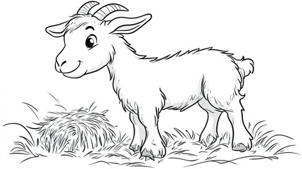 Fototapeta premium Simple Coloring Page of a Goat, Coloring page for kids concept.