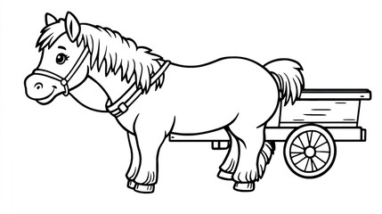 Obraz premium Simple Coloring Page of a Horse and Cart Design, Coloring page for kids concept.