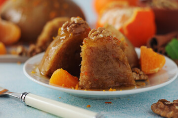 Mandarin halva dessert, traditional Greek dessert