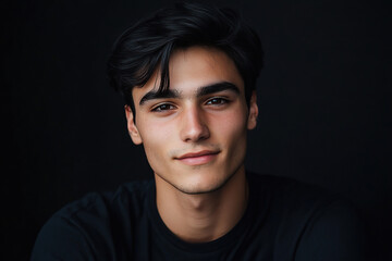 Obraz premium Portrait of handsome woman with model face and black hair