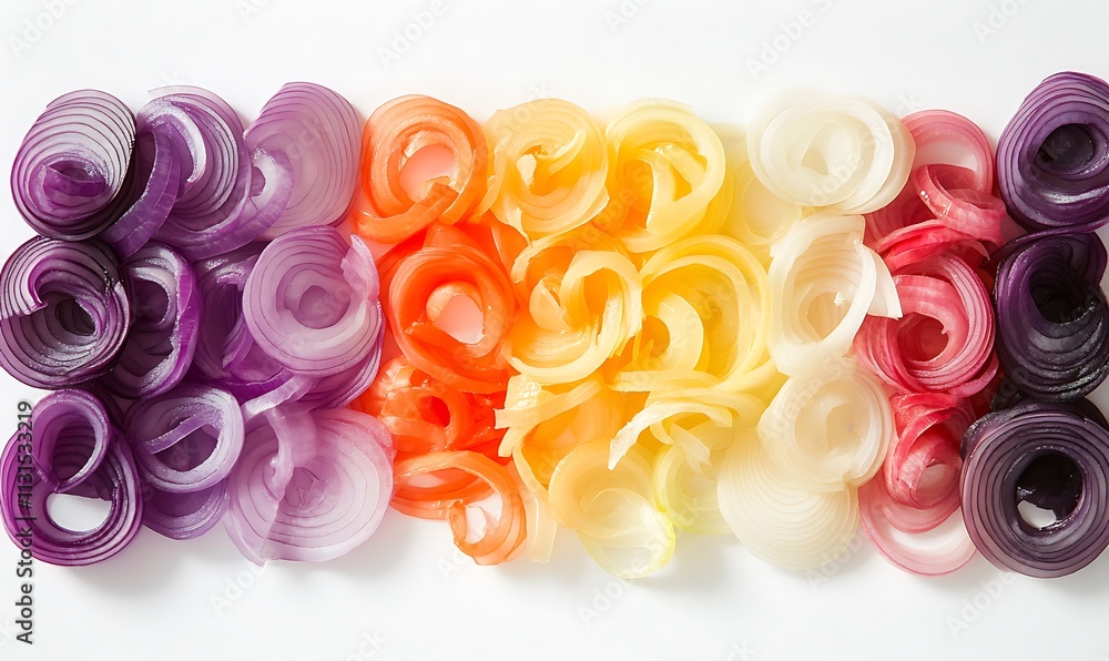 Poster rainbow onion rings arranged in gradient pattern