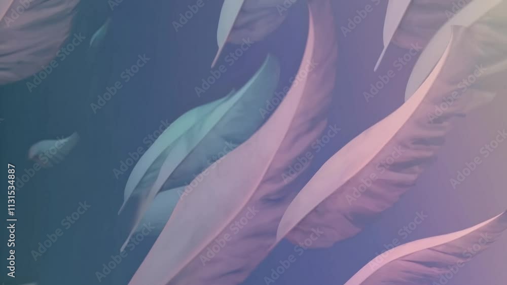 Poster beautiful swirling feathers in soft pastel colors creating a calming visual experience