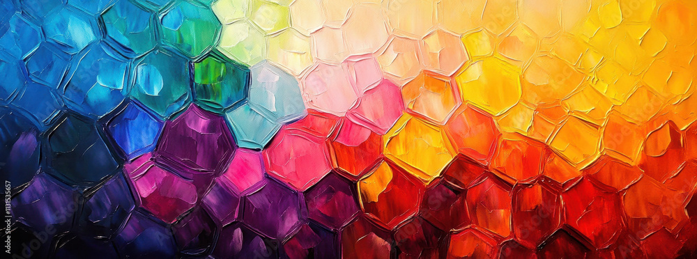 Poster vibrant hexagonal shapes form a stunning honeycomb pattern filled with rich colors, creating an eye-