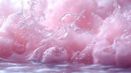 Fototapeta premium Dynamic splash of pink cosmetic liquid creating waves and droplets in bright studio light.
