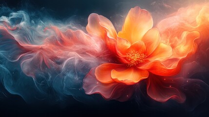 Obraz premium Fiery orange flower in swirling smoke.