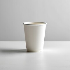 high-resolution and sharply focused professional photograph of a solitary, unbranded coffee cup, either disposable or reusable, placed on a clean, minimalist background.