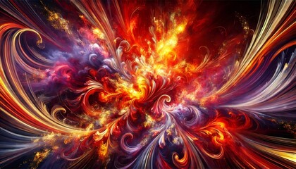 Obraz premium Golden particles flowing and forming floral ornaments on fiery background