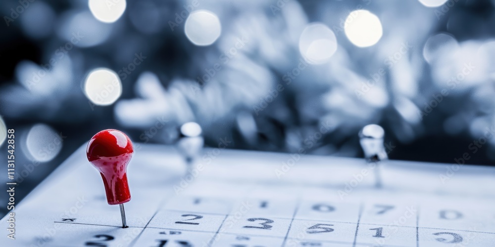 Poster The image shows a calendar page with a red pushpin on a date, symbolizing goal setting and planning, reminding us to enhance productivity and focus on personal ambitions for greater success