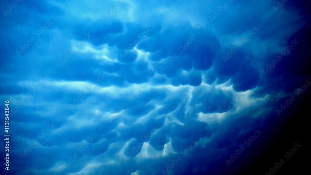 Aufkleber sky with texture of mammatus clouds - abstract composition in shade of dark blue. topics: cloudy bac