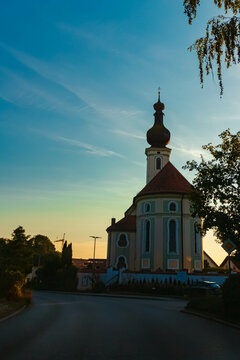 Church on a sunny summer evening at Oberding, Erding, Bavaria, Germany