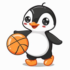 Obraz premium cute Penguin playing basket ball cartoon vector icon illustration