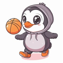 Obraz premium cute Penguin playing basket ball cartoon vector icon illustration