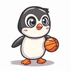 Obraz premium cute Penguin playing basket ball cartoon vector icon illustration