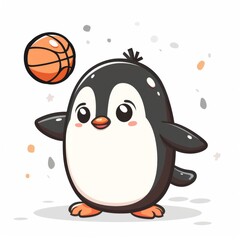 Fototapeta premium cute Penguin playing basket ball cartoon vector icon illustration