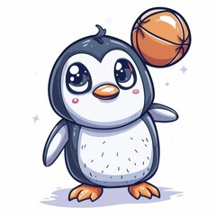 cute Penguin playing basket ball cartoon vector icon illustration
