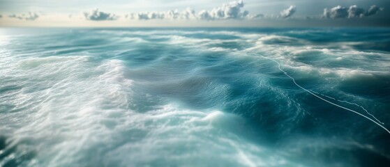 Fototapeta premium Ocean waves create a dreamlike seascape under soft light, forming a calm, ethereal connection between sea and sky.