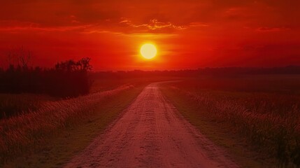 Fototapeta premium Serene sunset over a quiet dirt road.