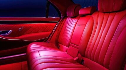 Obraz premium Luxurious Red Leather Interior of a Modern High-End Sedan
