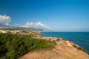 Blick von Punta del Carregador auf Alcossebre, Provinz Castellón, Autonome Gemeinschaft Valencia,...