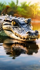 Fototapeta premium Spectacular Spectacled Caiman CloseUp Wildlife, Nature, Reptile, Amazon. Generative AI