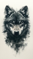 Intense grey wolf portrait, smoky background.