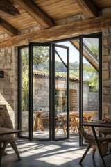Rustic Interior Design Featuring Folding Glass Doors